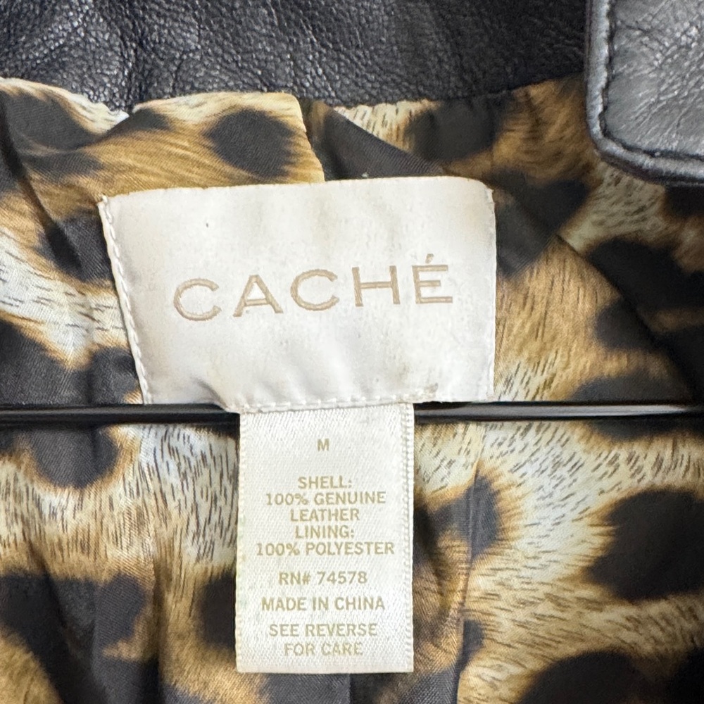 Cache Black Leather Jacket with Leopard Lining - Picture 3 of 9
